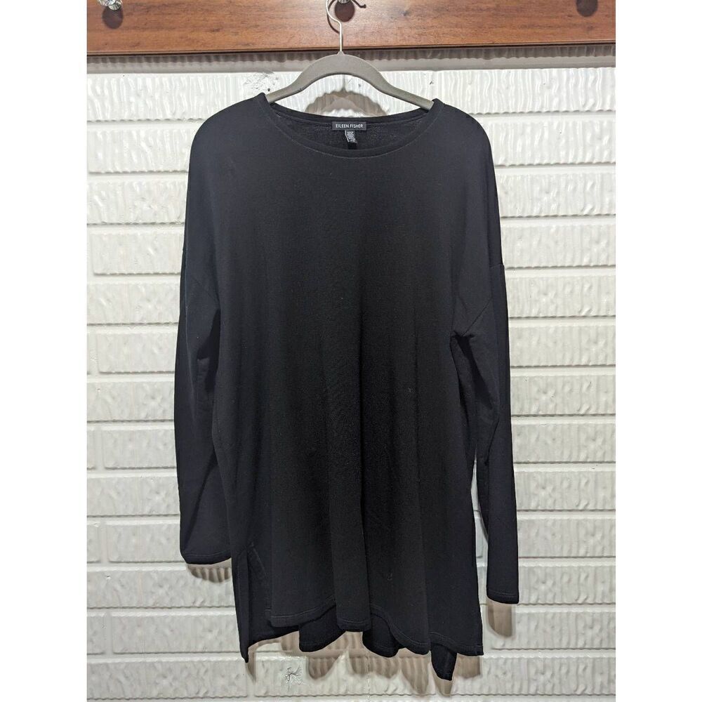 Eileen Fisher Women's Black Hi Low Hem Super Soft Knit Long Sleeve Tunic Large - Picture 1 of 8